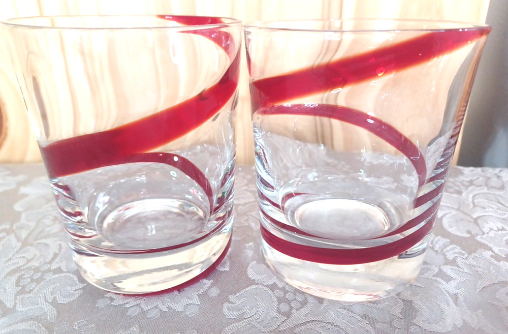 2 Pier 1 VTG Red Spiral Swirl 12 oz Barware Glasses 4" Set Retired